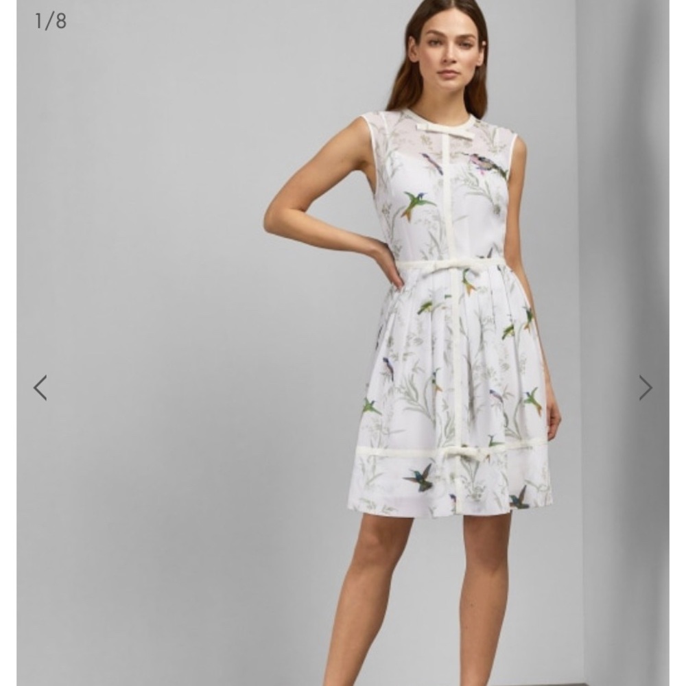 Ted Baker London White Floral Midi Dress